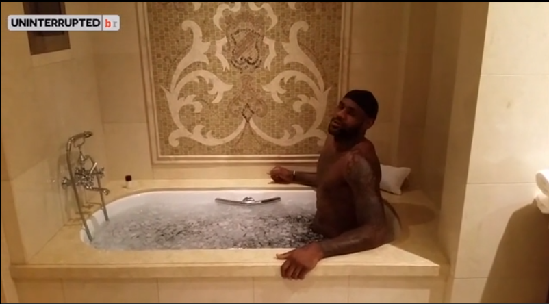 LeBron James having an ice bath