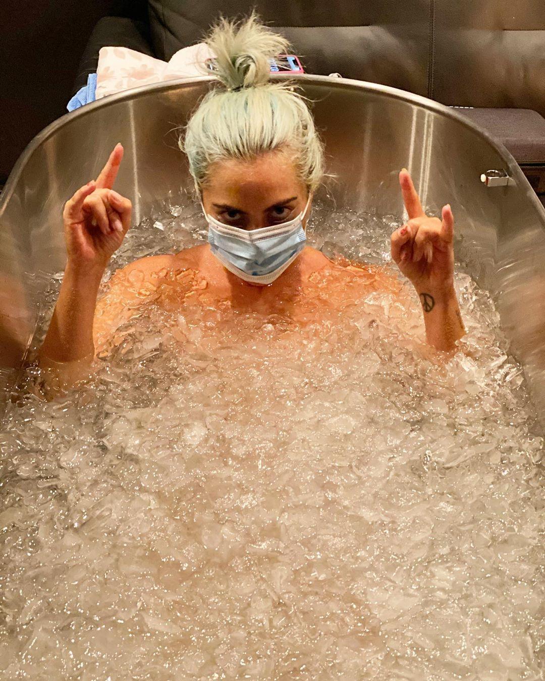 Lady Gaga taking an ice bath
